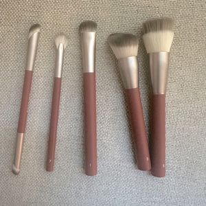 5x Rose Inc makeup brushes in a case